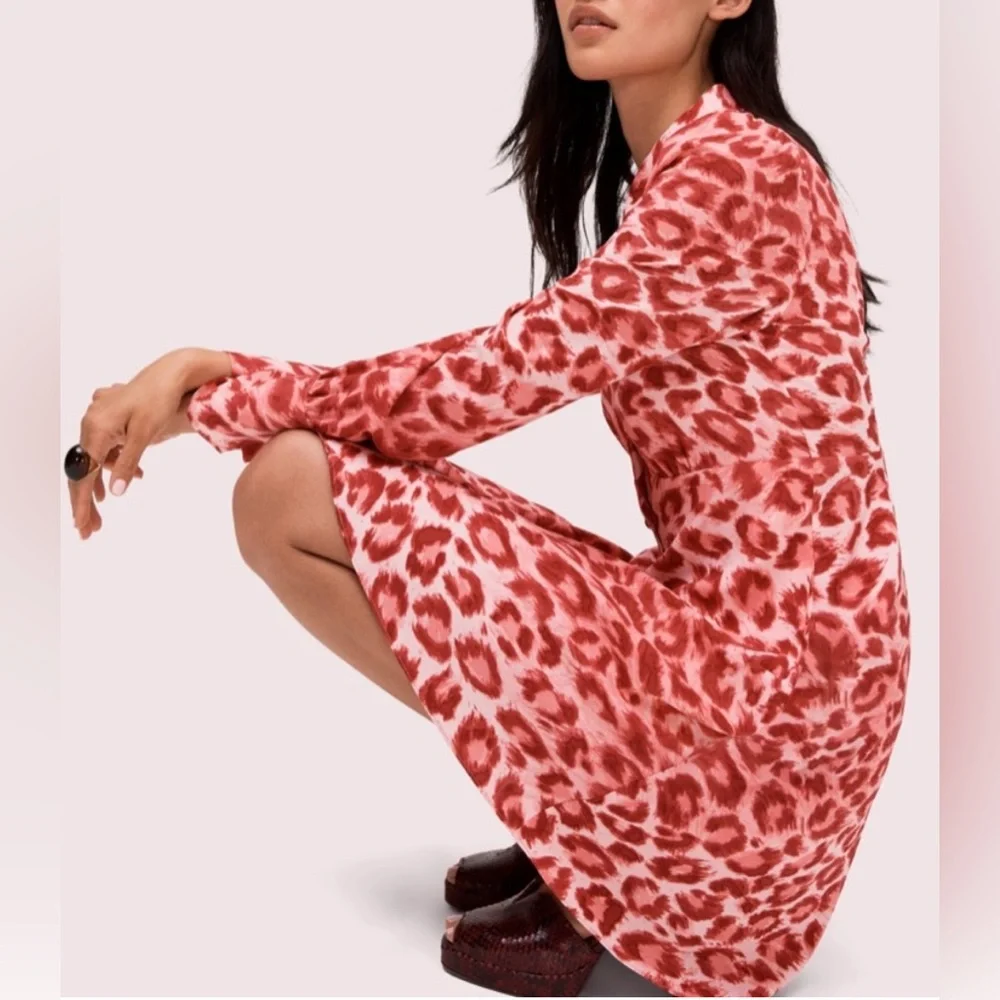 Kate Spade Long Sleeve Panthera Animal Print Button Front Shirtdress in Pinkish